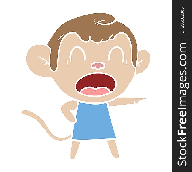 Shouting Flat Color Style Cartoon Monkey Pointing