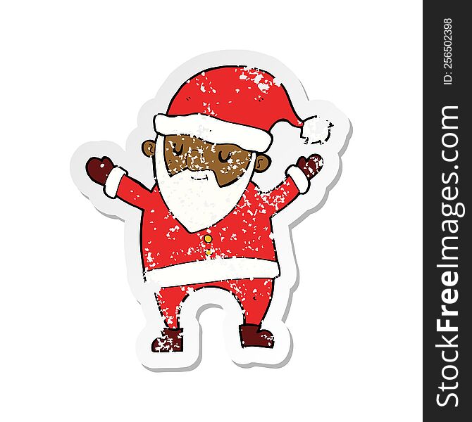 Retro Distressed Sticker Of A Cartoon Dancing Santa