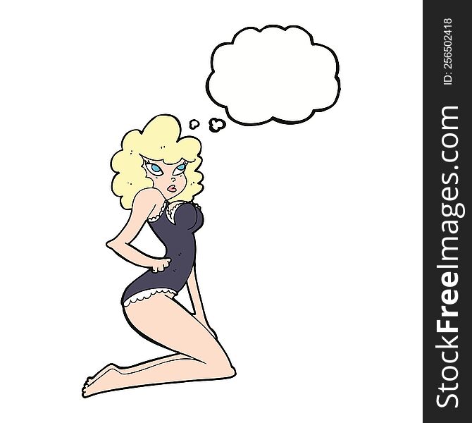 cartoon pin-up woman with thought bubble