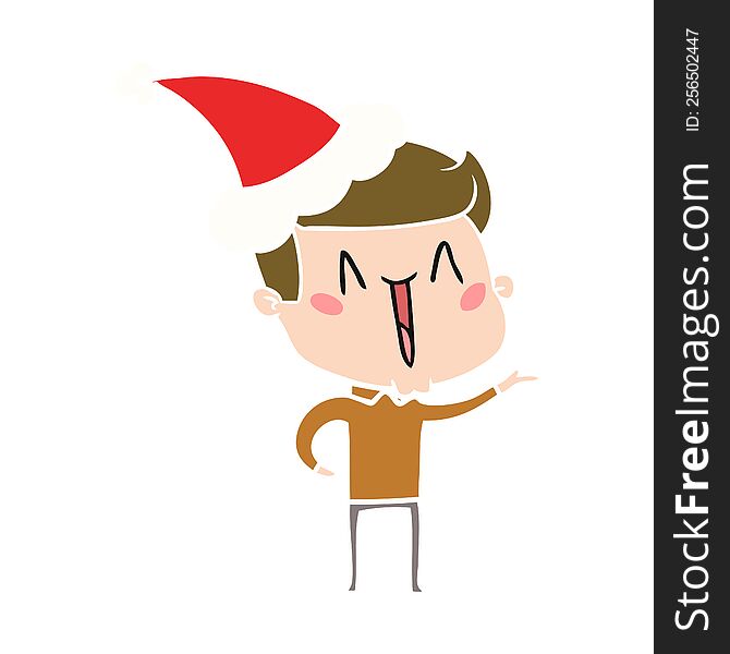 hand drawn flat color illustration of a excited man wearing santa hat