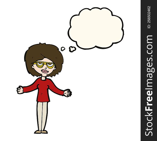 Cartoon Woman Wearing Spectacles With Thought Bubble