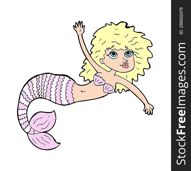 cartoon pretty mermaid waving