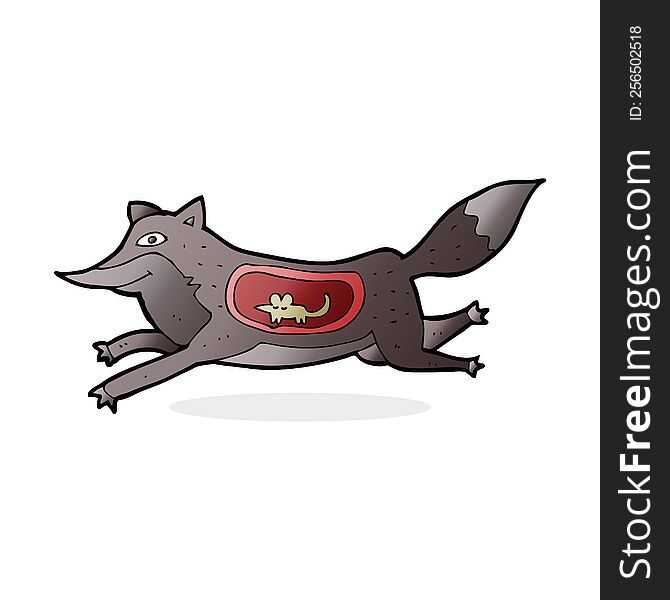 cartoon wolf with mouse in belly