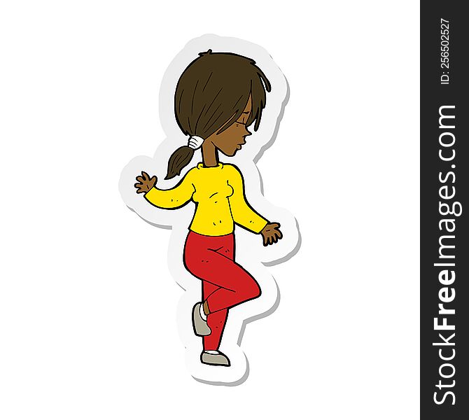 sticker of a cartoon girl dancing