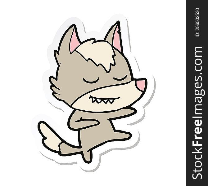 sticker of a friendly cartoon wolf dancer