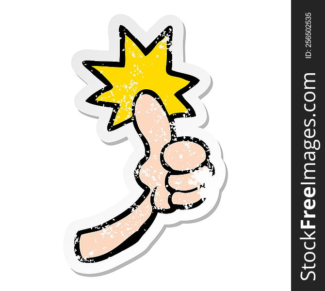 Distressed Sticker Of A Cartoon Thumbs Up Sign