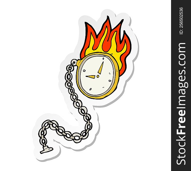 sticker of a cartoon flaming watch