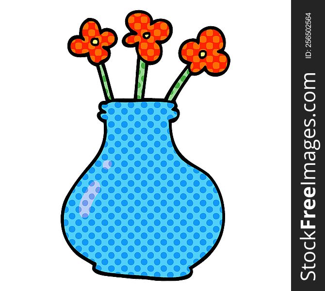 cartoon doodle vase with flowers