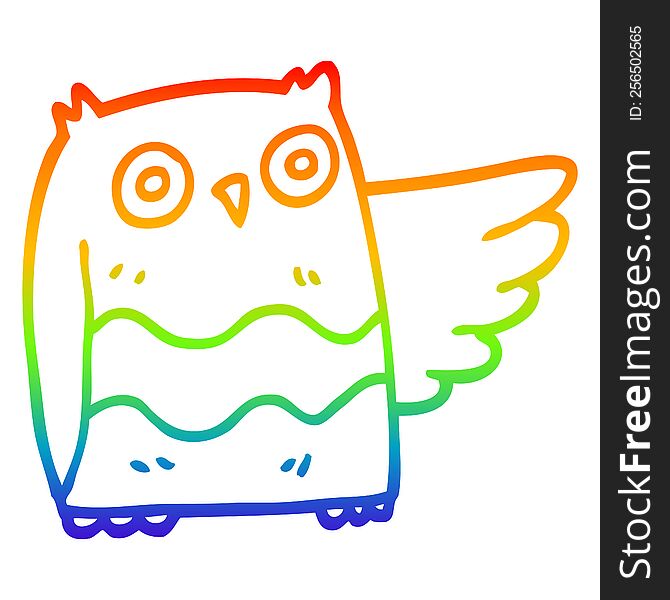 Rainbow Gradient Line Drawing Cartoon Cute Owl
