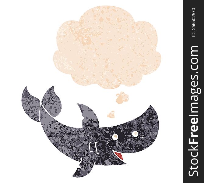 cartoon shark with thought bubble in grunge distressed retro textured style. cartoon shark with thought bubble in grunge distressed retro textured style