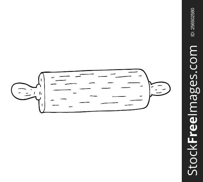 freehand drawn black and white cartoon rolling pin