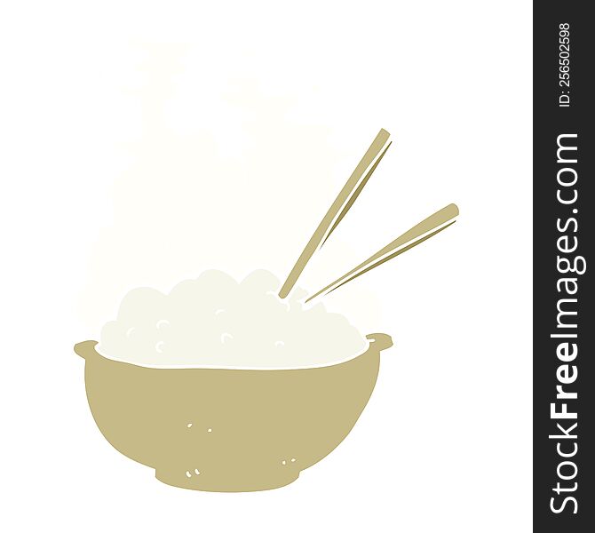 flat color illustration of bowl of hot rice. flat color illustration of bowl of hot rice