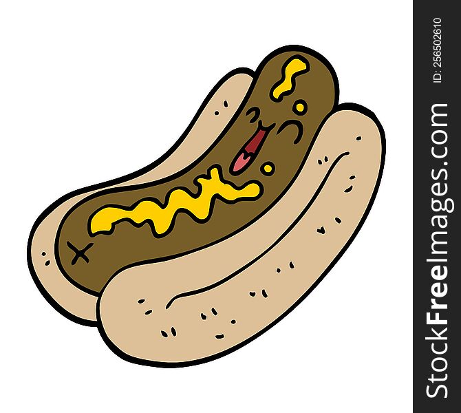 Cartoon Doodle Hotdog With Mustard