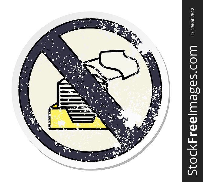 distressed sticker of a cute cartoon paper ban sign