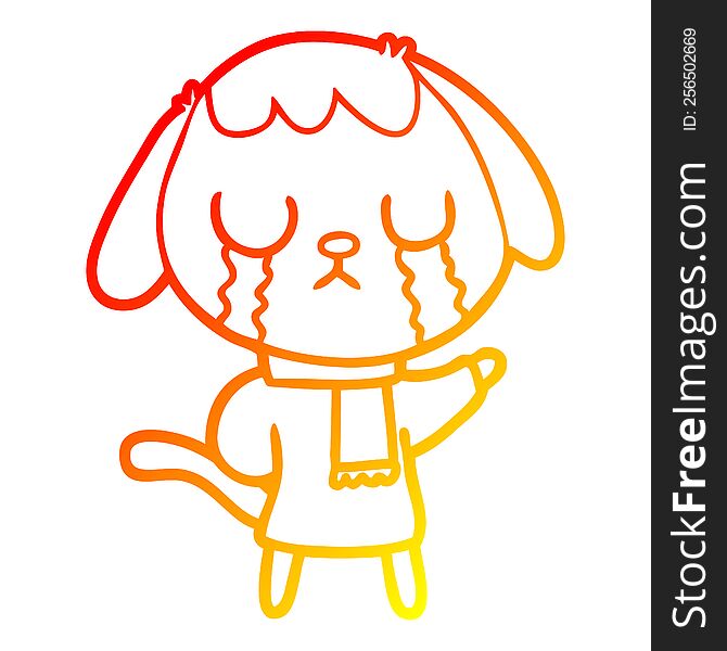 Warm Gradient Line Drawing Cute Cartoon Dog Crying