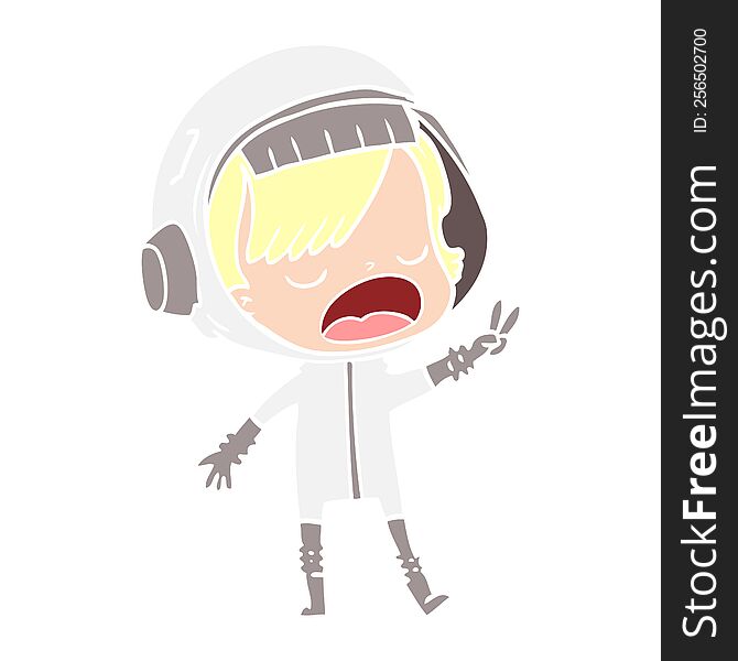 flat color style cartoon astronaut giving peace sign