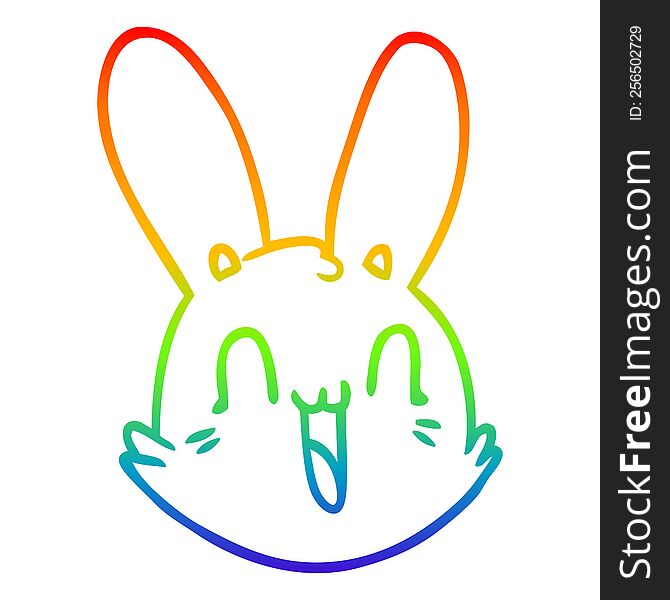 rainbow gradient line drawing of a cartoon crazy happy bunny face