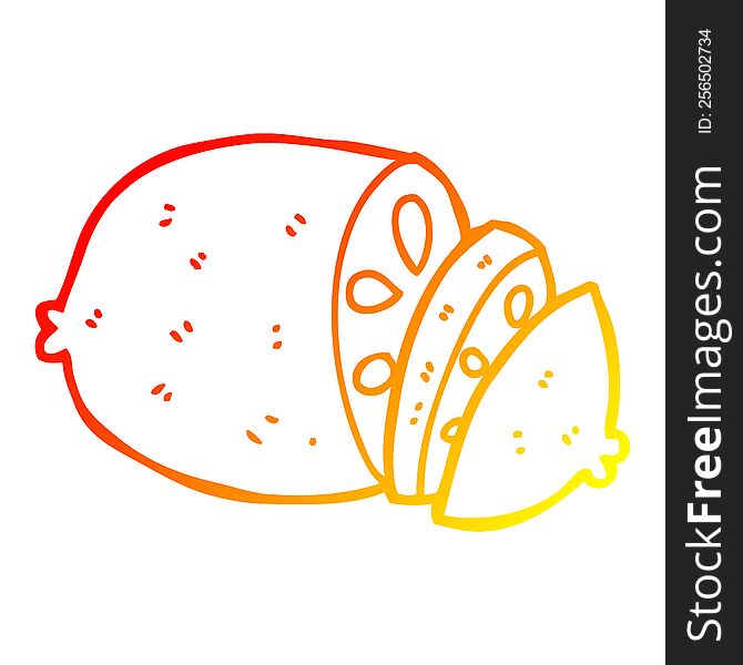 Warm Gradient Line Drawing Cartoon Sliced Lemon