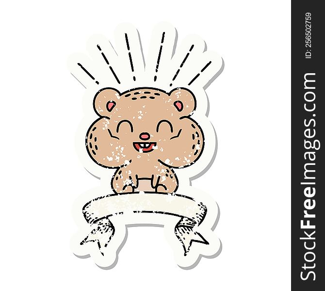 worn old sticker of a tattoo style happy hamster. worn old sticker of a tattoo style happy hamster