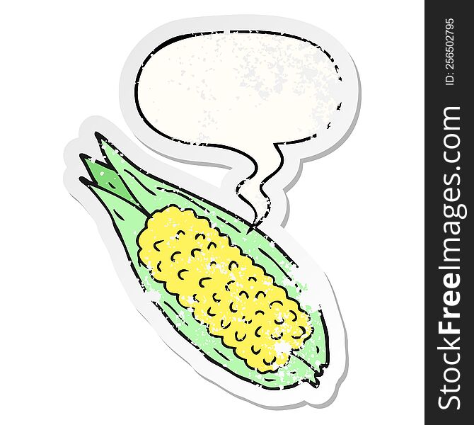 Cartoon Corn And Speech Bubble Distressed Sticker