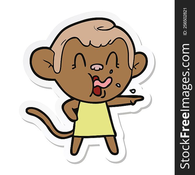 Sticker Of A Crazy Cartoon Monkey In Dress Pointing