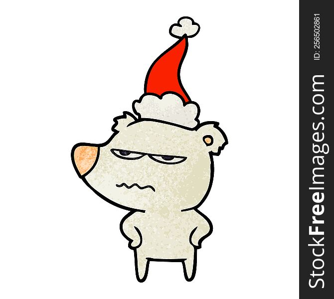 angry bear polar hand drawn textured cartoon of a wearing santa hat. angry bear polar hand drawn textured cartoon of a wearing santa hat