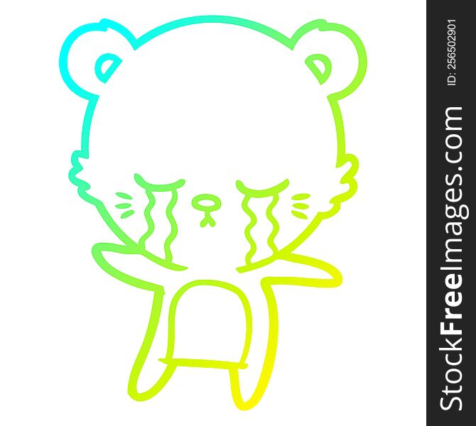 Cold Gradient Line Drawing Crying Cartoon Polarbear