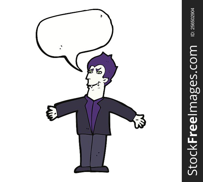 Cartoon Vampire Man With Open Arms With Speech Bubble