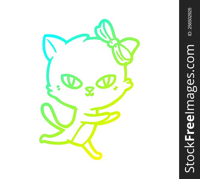 Cold Gradient Line Drawing Cute Cartoon Cat Running