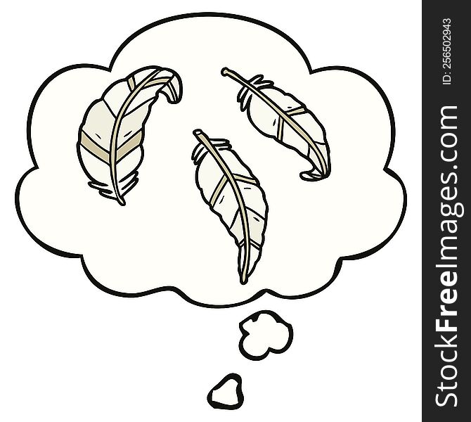 cartoon feathers with thought bubble. cartoon feathers with thought bubble