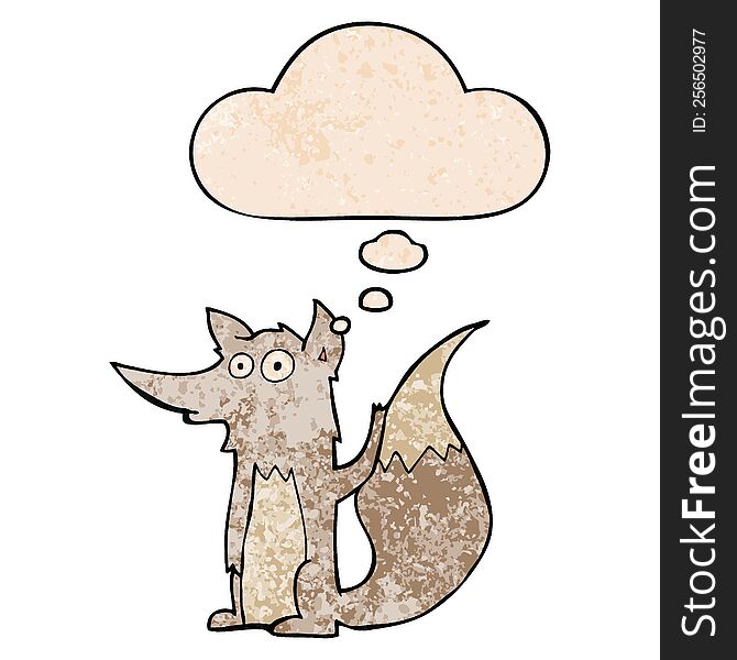 Cartoon Wolf And Thought Bubble In Grunge Texture Pattern Style