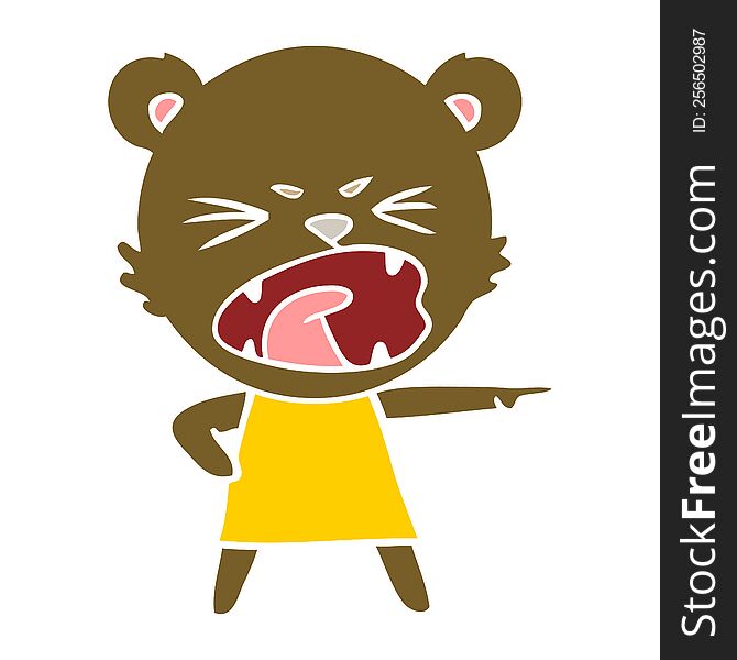 Angry Flat Color Style Cartoon Bear In Dress Shouting