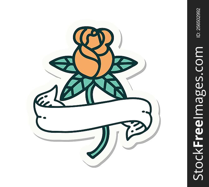 Tattoo Style Sticker Of A Rose And Banner