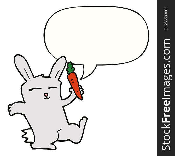 cartoon rabbit with carrot with speech bubble. cartoon rabbit with carrot with speech bubble