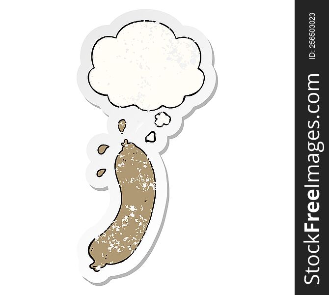 Cartoon Sausage And Thought Bubble As A Distressed Worn Sticker