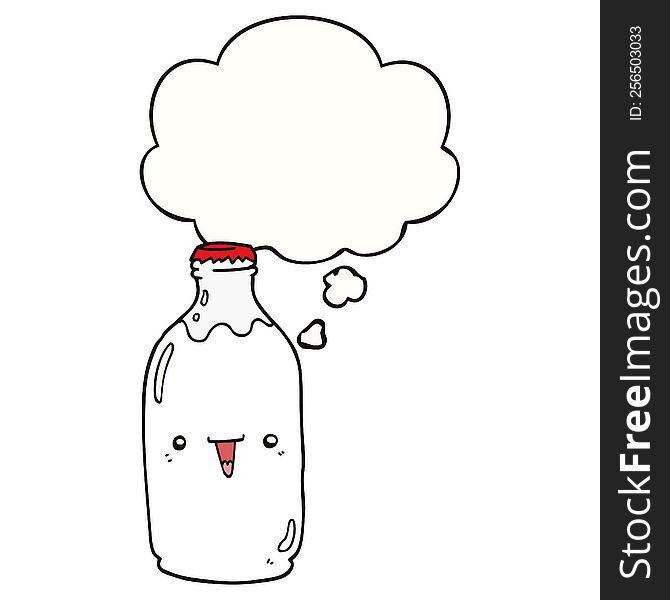 cute cartoon milk bottle with thought bubble. cute cartoon milk bottle with thought bubble