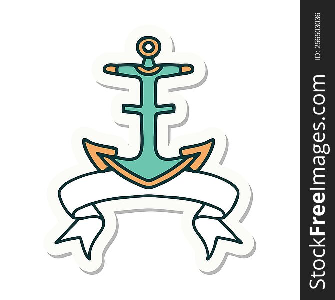 Tattoo Sticker With Banner Of An Anchor