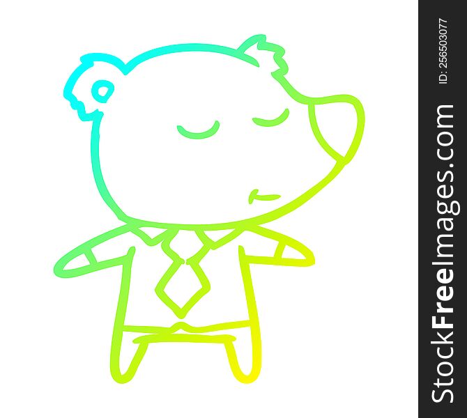 Cold Gradient Line Drawing Happy Cartoon Bear Wearing Shirt