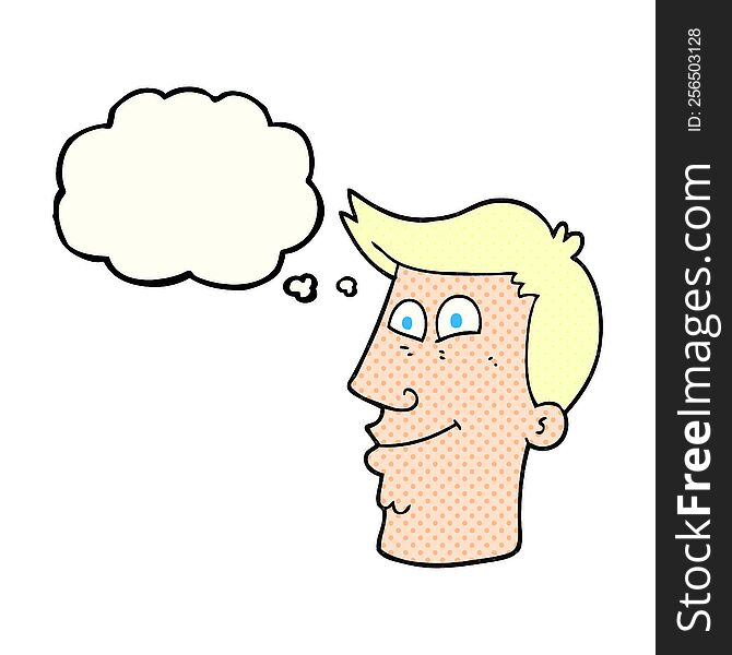 freehand drawn thought bubble cartoon male face