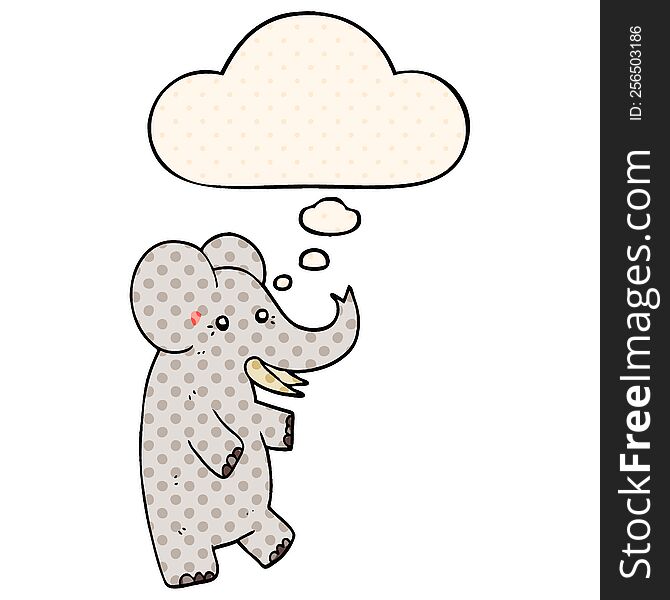 Cartoon Elephant And Thought Bubble In Comic Book Style