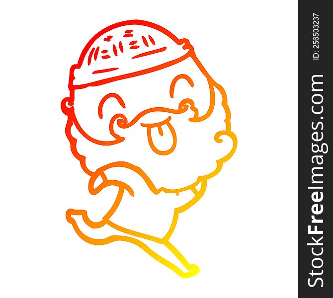 Warm Gradient Line Drawing Running Man With Beard Sticking Out Tongue