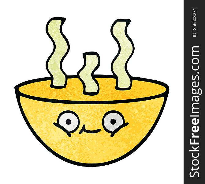 retro grunge texture cartoon of a bowl of hot soup