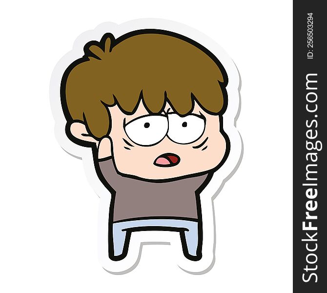 sticker of a cartoon exhausted boy