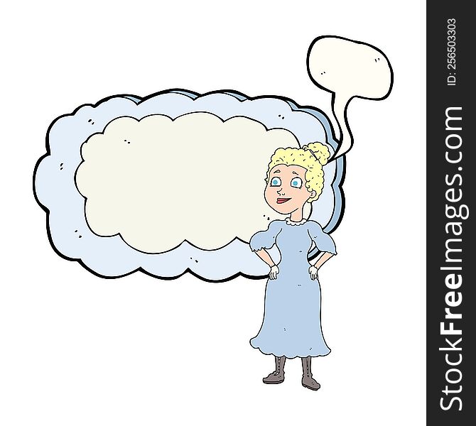 Speech Bubble Cartoon Victorian Woman In Dress