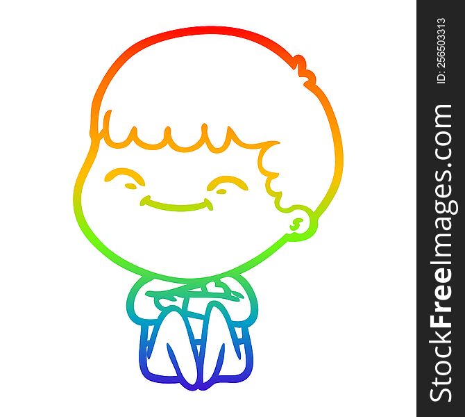 Rainbow Gradient Line Drawing Cartoon Smiling Boy