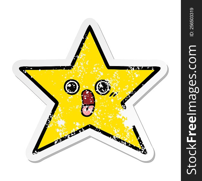 Distressed Sticker Of A Cute Cartoon Gold Star