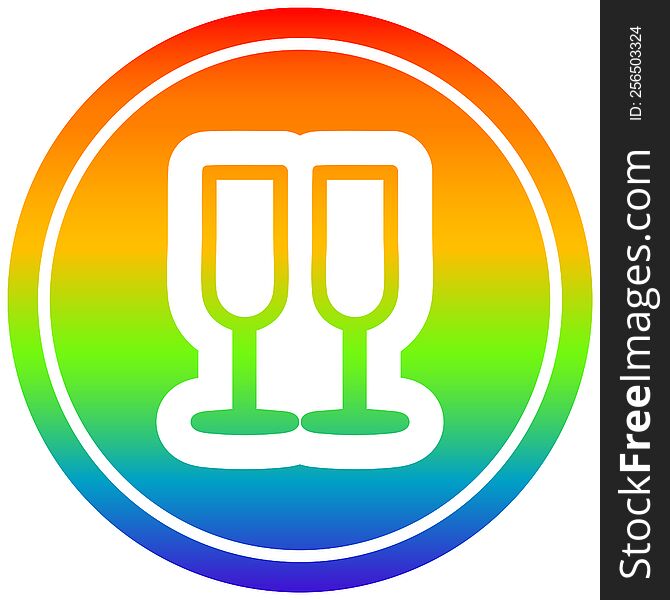 champagne glasses circular icon with rainbow gradient finish. champagne glasses circular icon with rainbow gradient finish