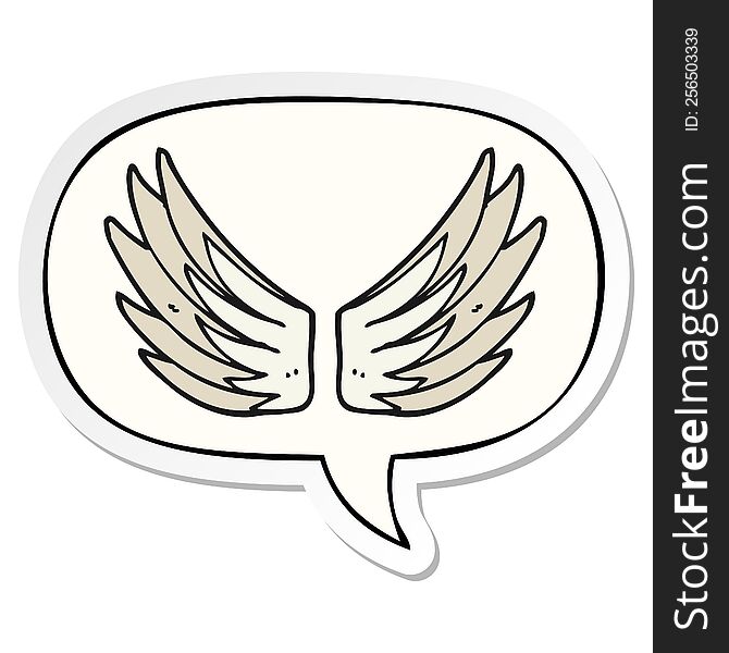 cartoon wings symbol with speech bubble sticker
