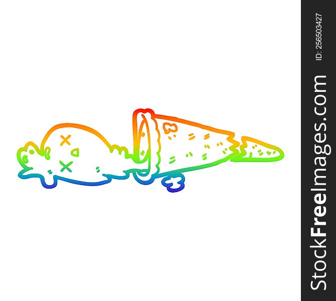 rainbow gradient line drawing of a dropped cartoon ice cream