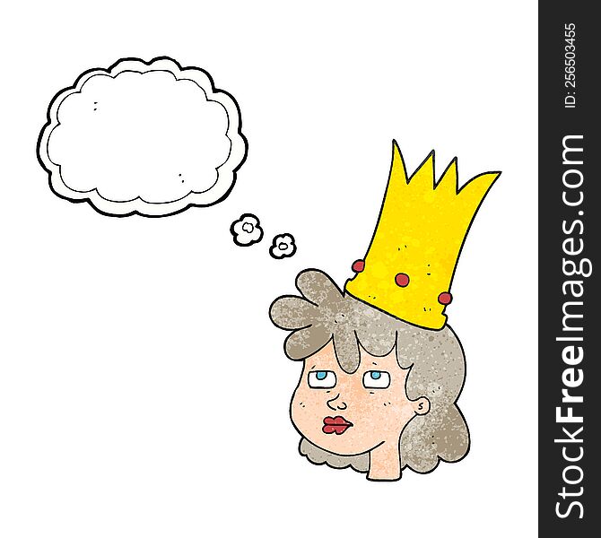 freehand drawn thought bubble textured cartoon queen with crown